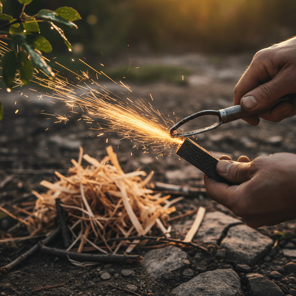 Holding Spark by Bioak firestarter cube showing natural material texture